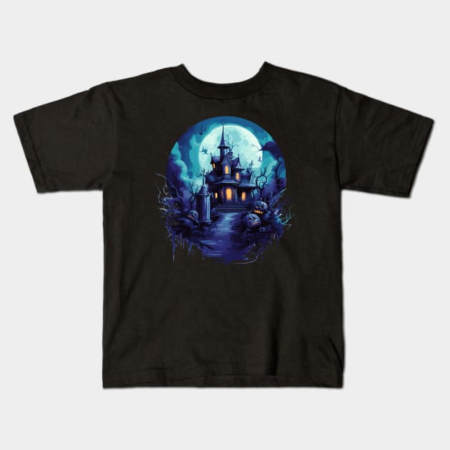 Halloween Haunted Mansion in Blue Kids T-Shirt by Tees 4 Thee